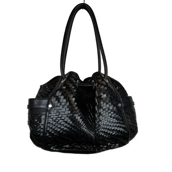 COLE HAAN Village Weave Leather Handbag Hobo or Circular in Black - Picture 6 of 16